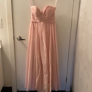 Morilee blush pink strapless bridesmaid dress